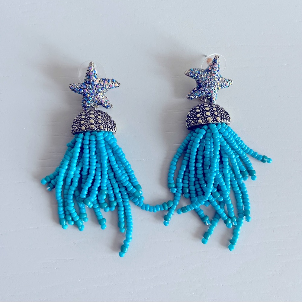 New Betsey Johnson Of the Sea Blue Beaded Drop Earrings